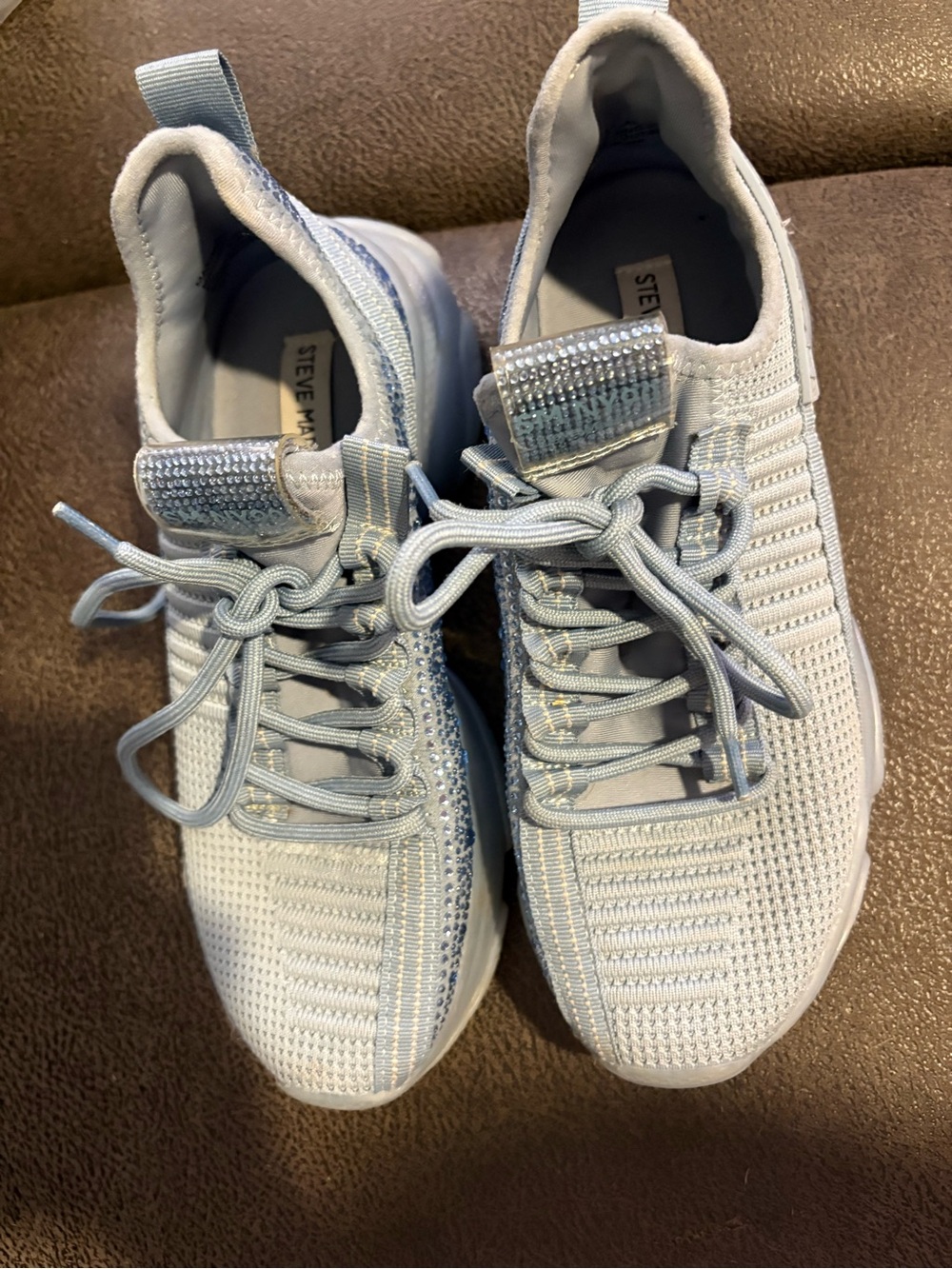 Steve Madden Women’s Light blue Knit Maxima Athletic Sneakers